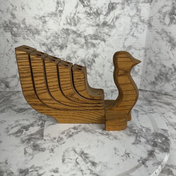 Vintage MCM Wood Bird Candle Holder Folding Danish Modern Candelabra Menorah - Picture 7 of 9